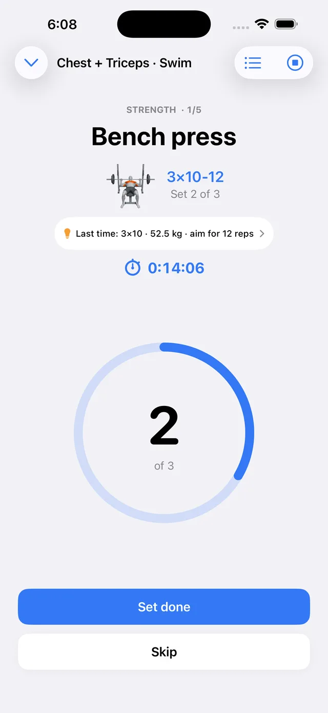 Guided session with rest timer